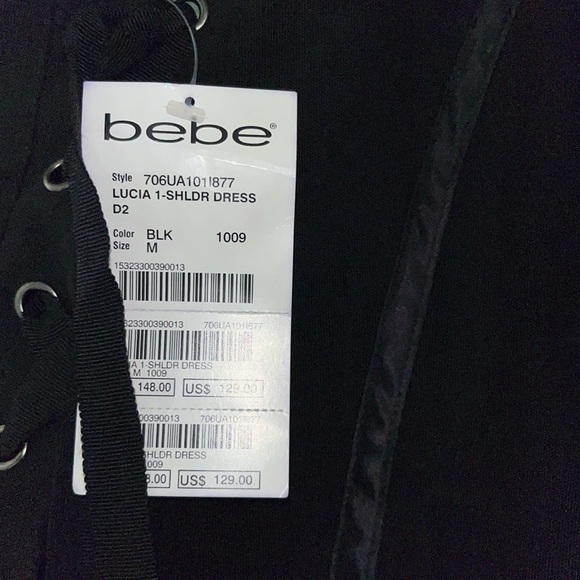 NWT Bebe black dress tie up corsets on back one shoulder size medium - Picture 4 of 7